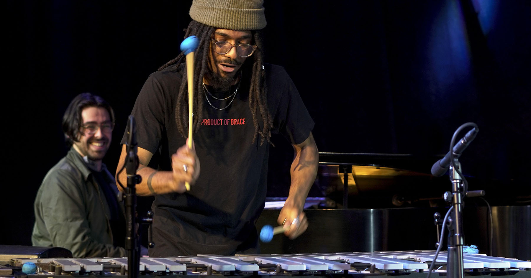 Joel Ross performing on vibraphone at the VT Jazz Center, Brattleboro, Vermont