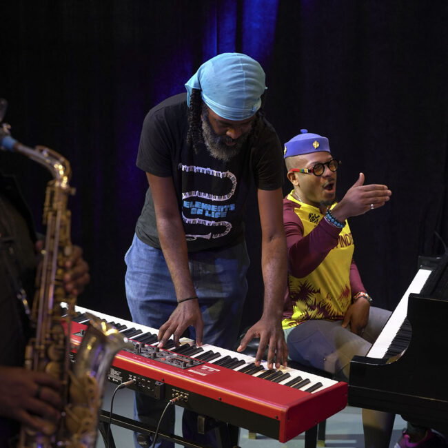 Etienne Charles in performance at the VT Jazz Center, September 21, 2024 | photo by Jeffrey Starratt