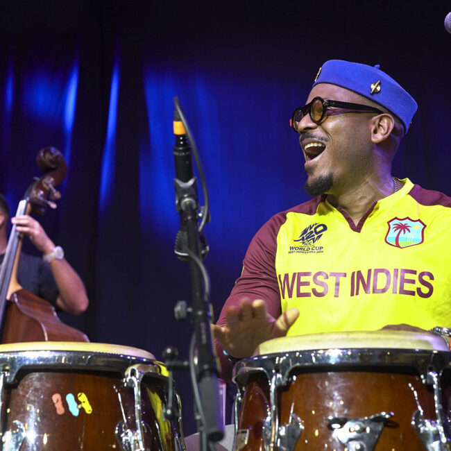 Etienne Charles in performance at the VT Jazz Center, September 21, 2024 | photo by Jeffrey Starratt