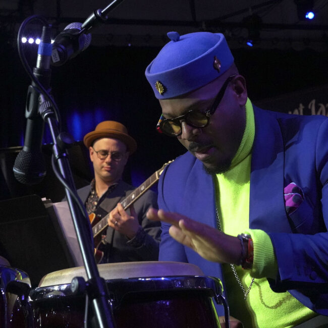 Etienne Charles in performance at the VT Jazz Center, September 21, 2024 | photo by Jeffrey Starratt