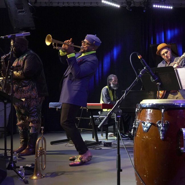 Etienne Charles in performance at the VT Jazz Center, September 21, 2024 | photo by Jeffrey Starratt
